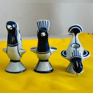 MCM Vintage Soholm Denmark Folk Art Pottery Bird Candle Holder Set